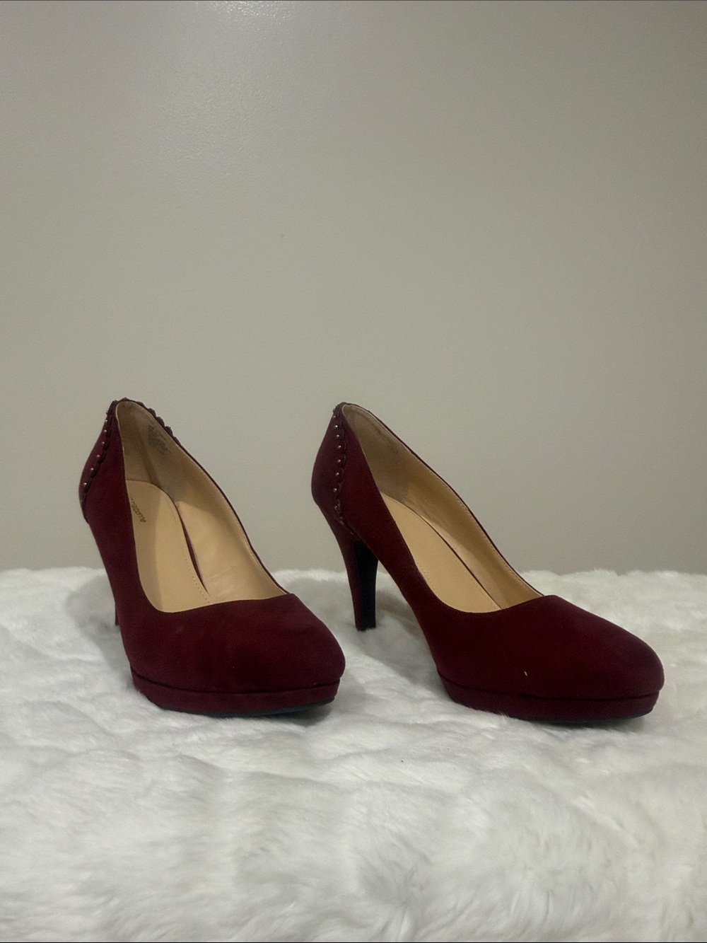 Liz Claiborne Burgundy Suede Stud-Trim High Heels